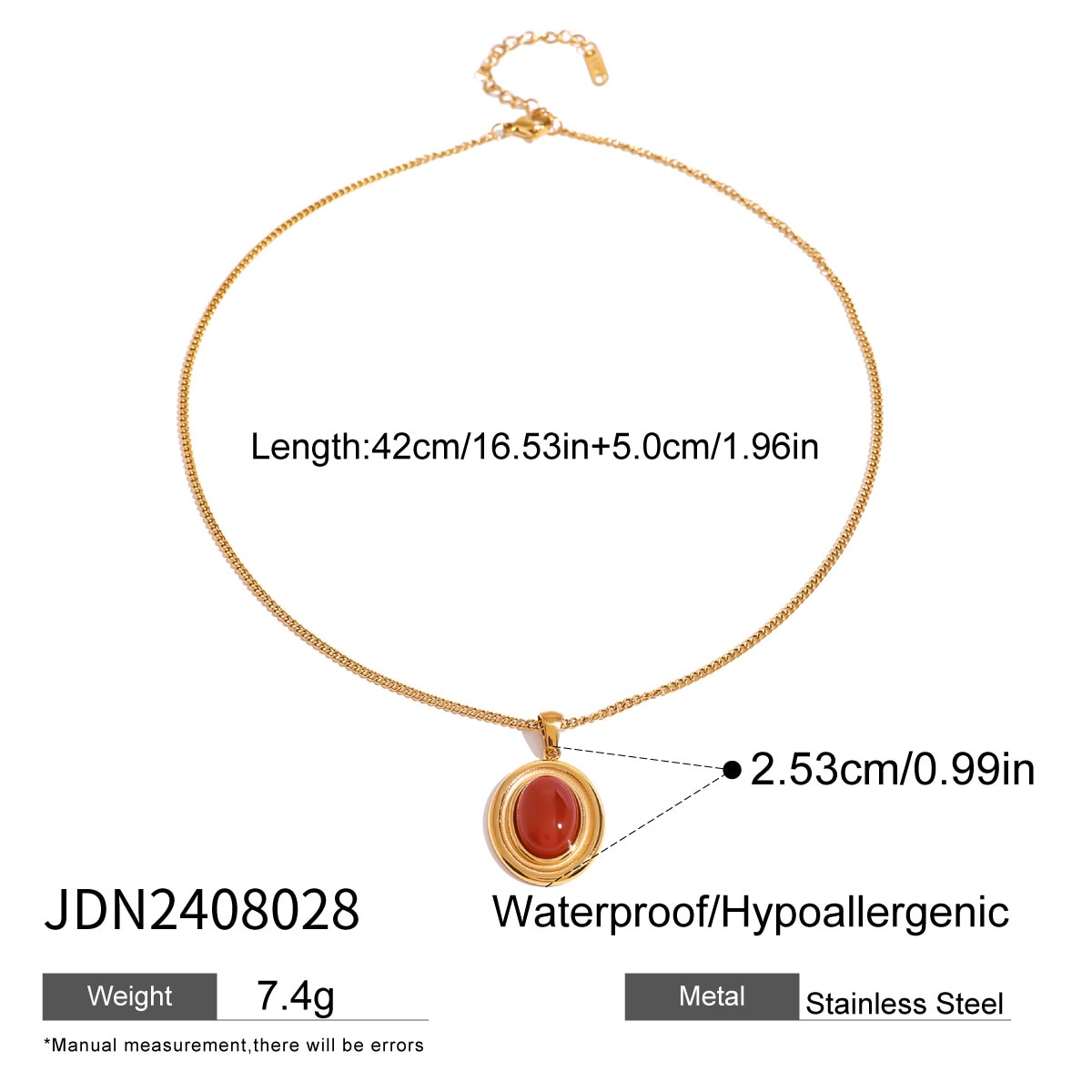 1 Piece Romantic Retro Style Oval Shape Stainless Steel 18K Gold Color Plated Inlay Artificial Gemstone Women's Pendant Necklace h5 